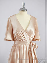 A-Line/Princess V-neck Floor-Length Silk like Satin Bridesmaid Dresses with Belt/Sash